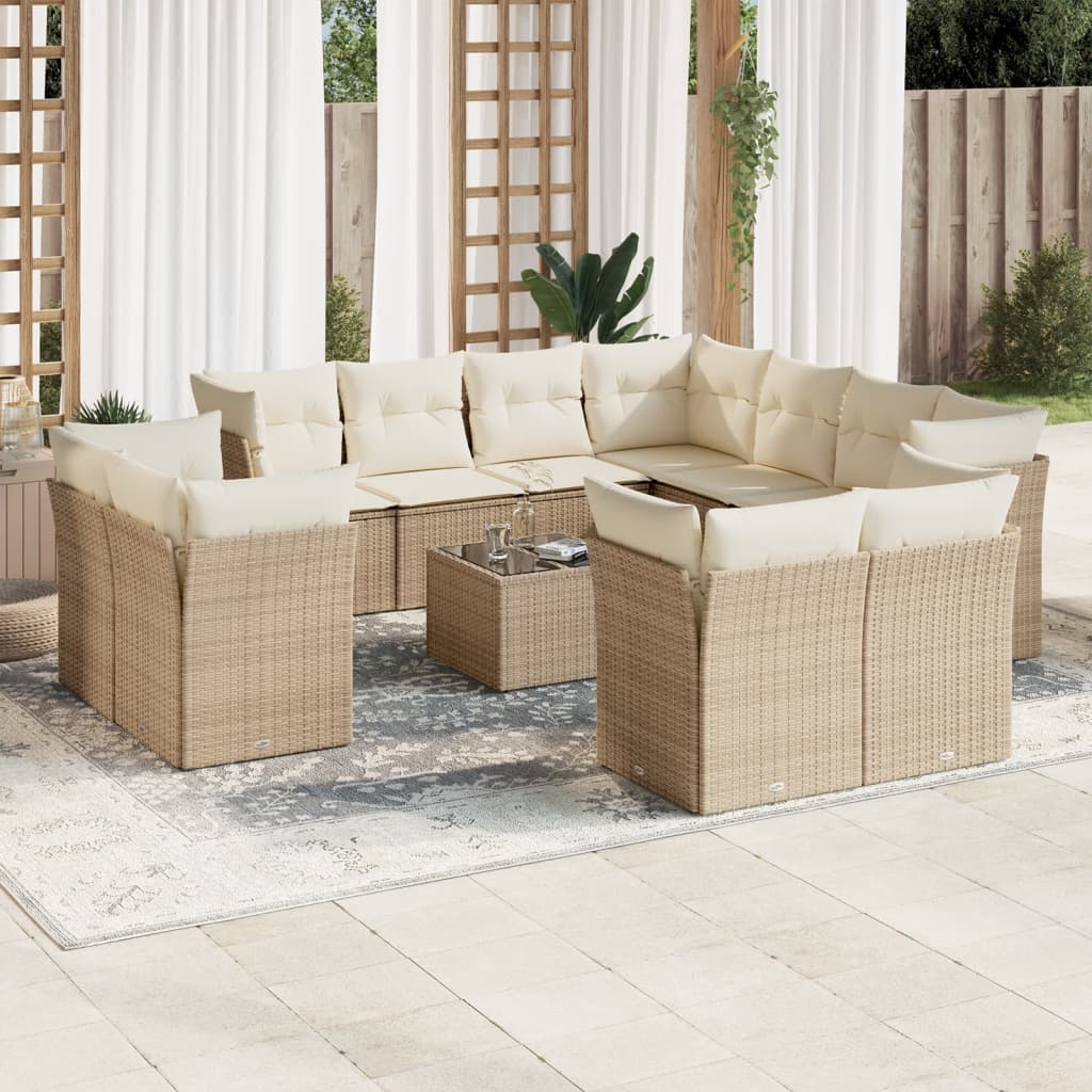 12-delige Loungeset met kussens poly rattan beige