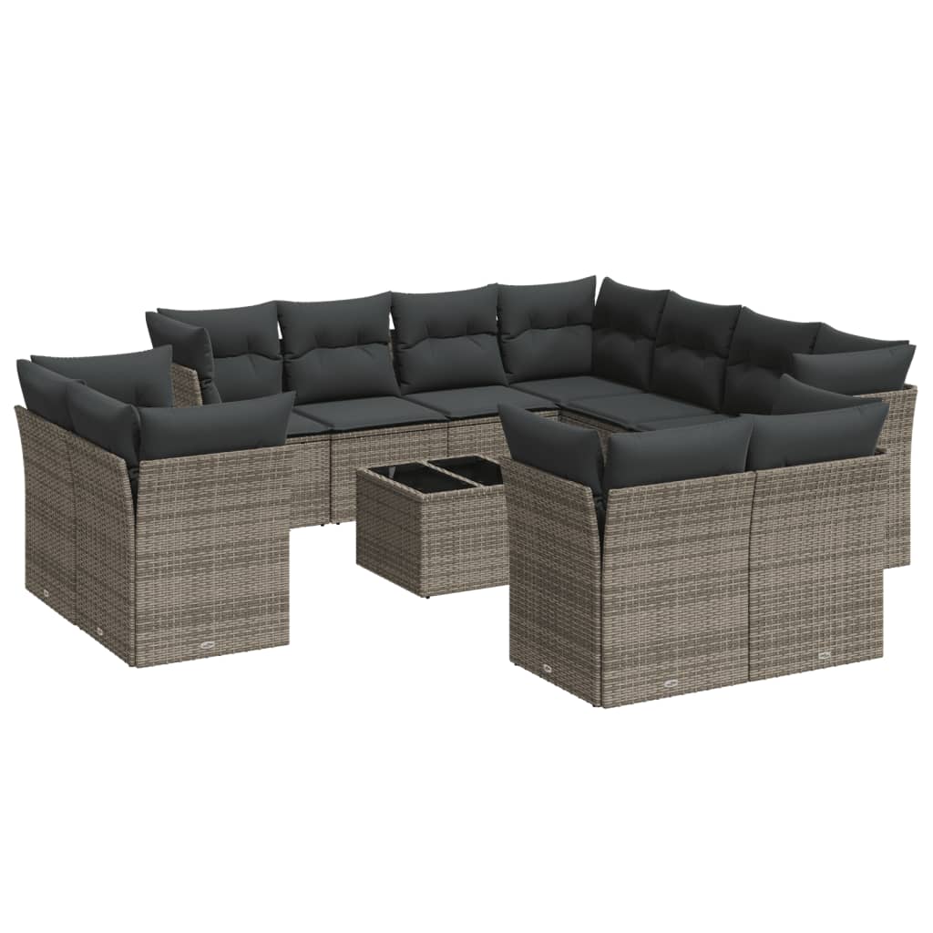 12-delige Loungeset met kussens poly rattan grijs