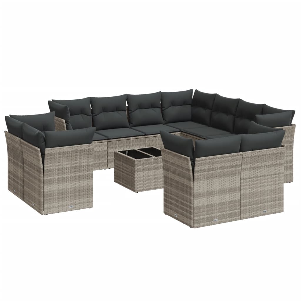 12-delige Loungeset met kussens poly rattan lichtgrijs