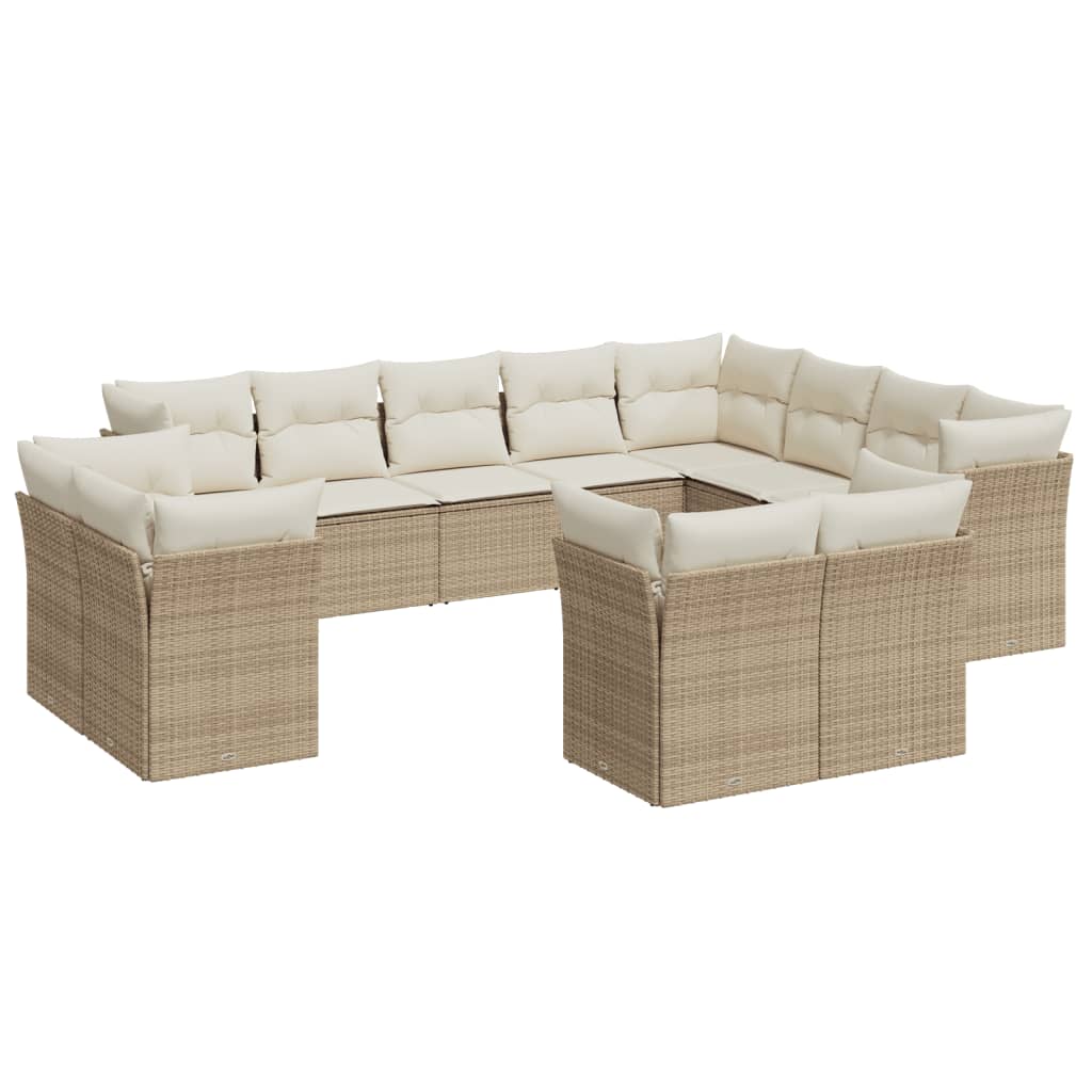 12-delige Loungeset met kussens poly rattan beige