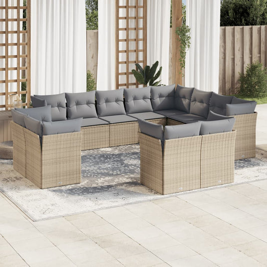 12-delige Loungeset met kussens poly rattan beige