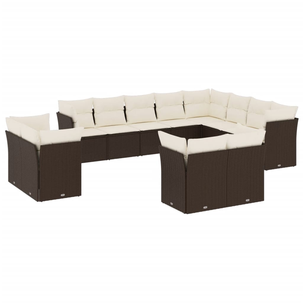 12-delige Loungeset met kussens poly rattan bruin