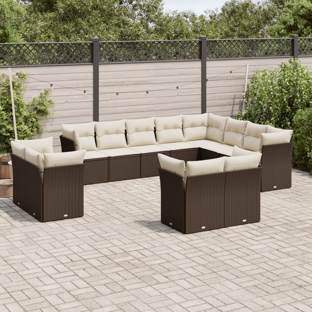 12-delige Loungeset met kussens poly rattan bruin