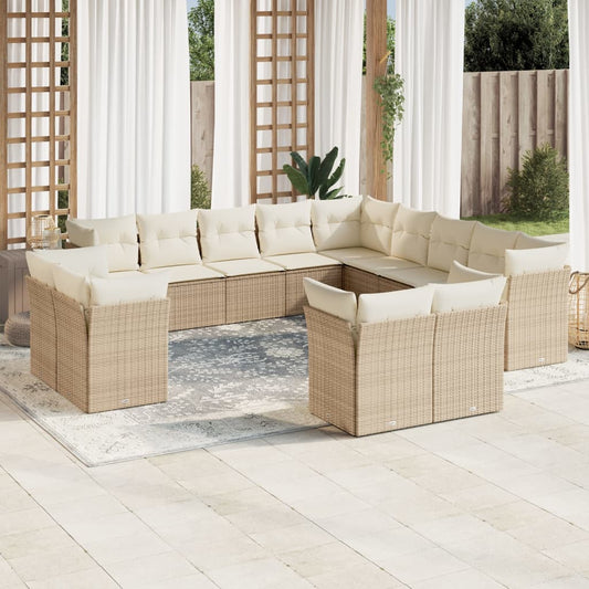 13-delige Loungeset met kussens poly rattan beige