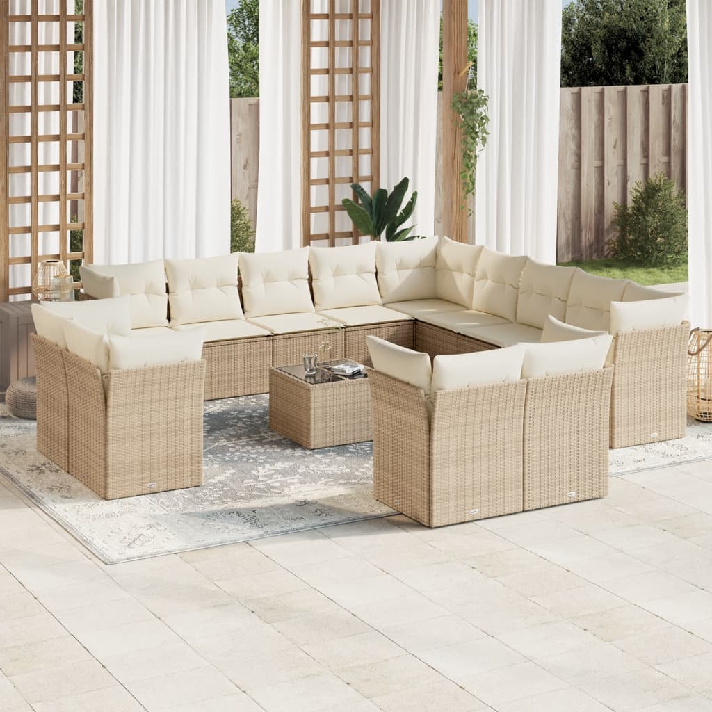 14-delige Loungeset met kussens poly rattan beige