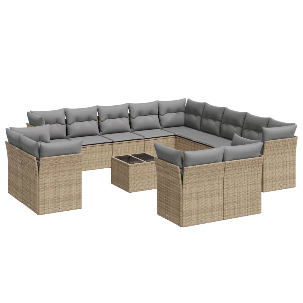 14-delige Loungeset met kussens poly rattan beige