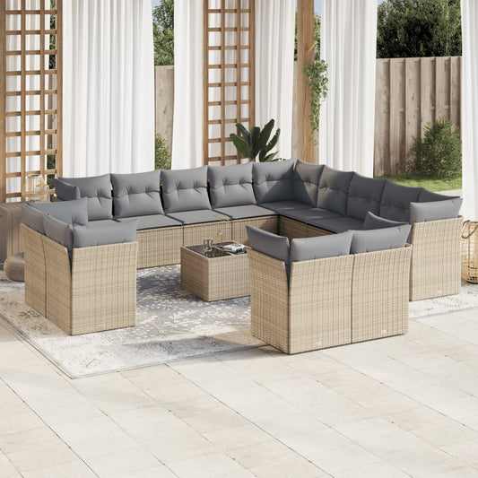 14-delige Loungeset met kussens poly rattan beige