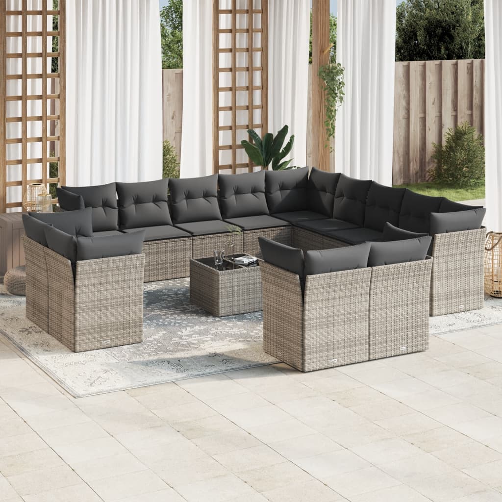 14-delige Loungeset met kussens poly rattan grijs