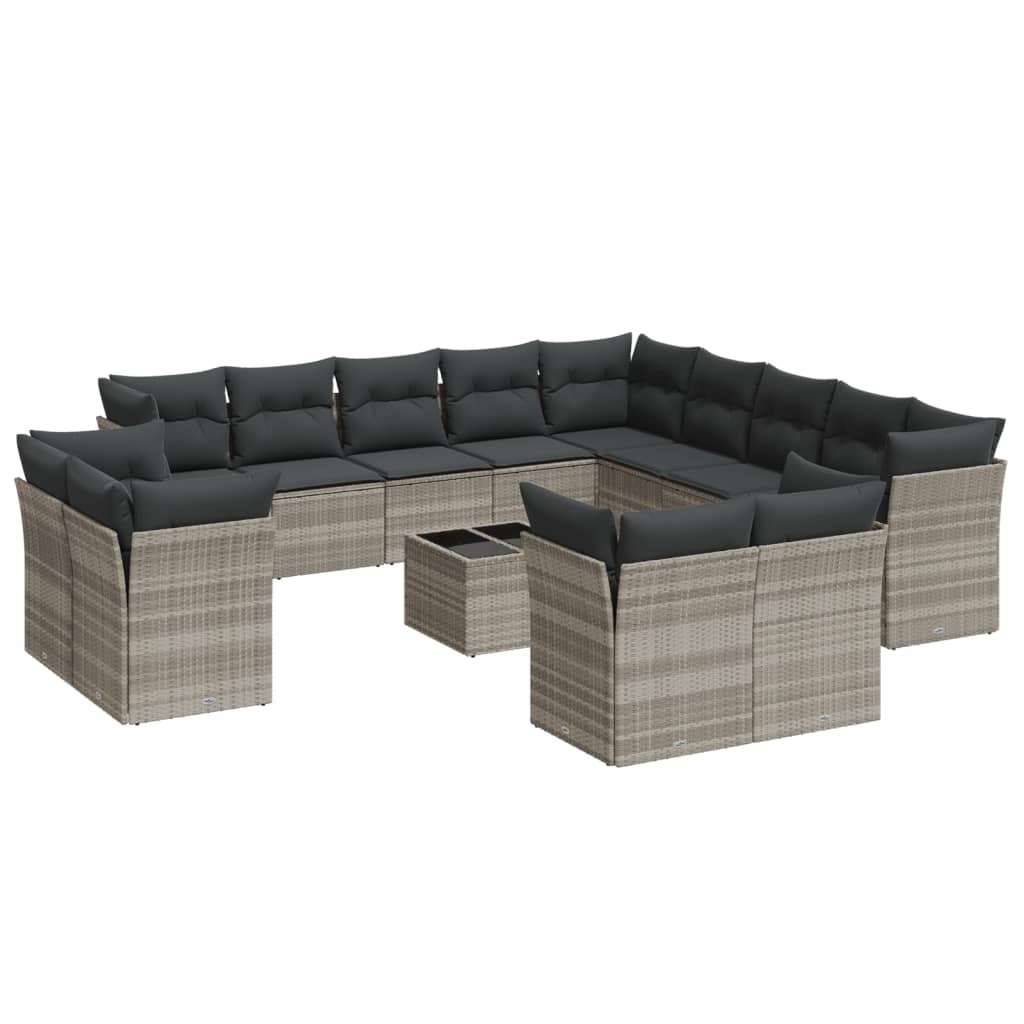 14-delige Loungeset met kussens poly rattan lichtgrijs