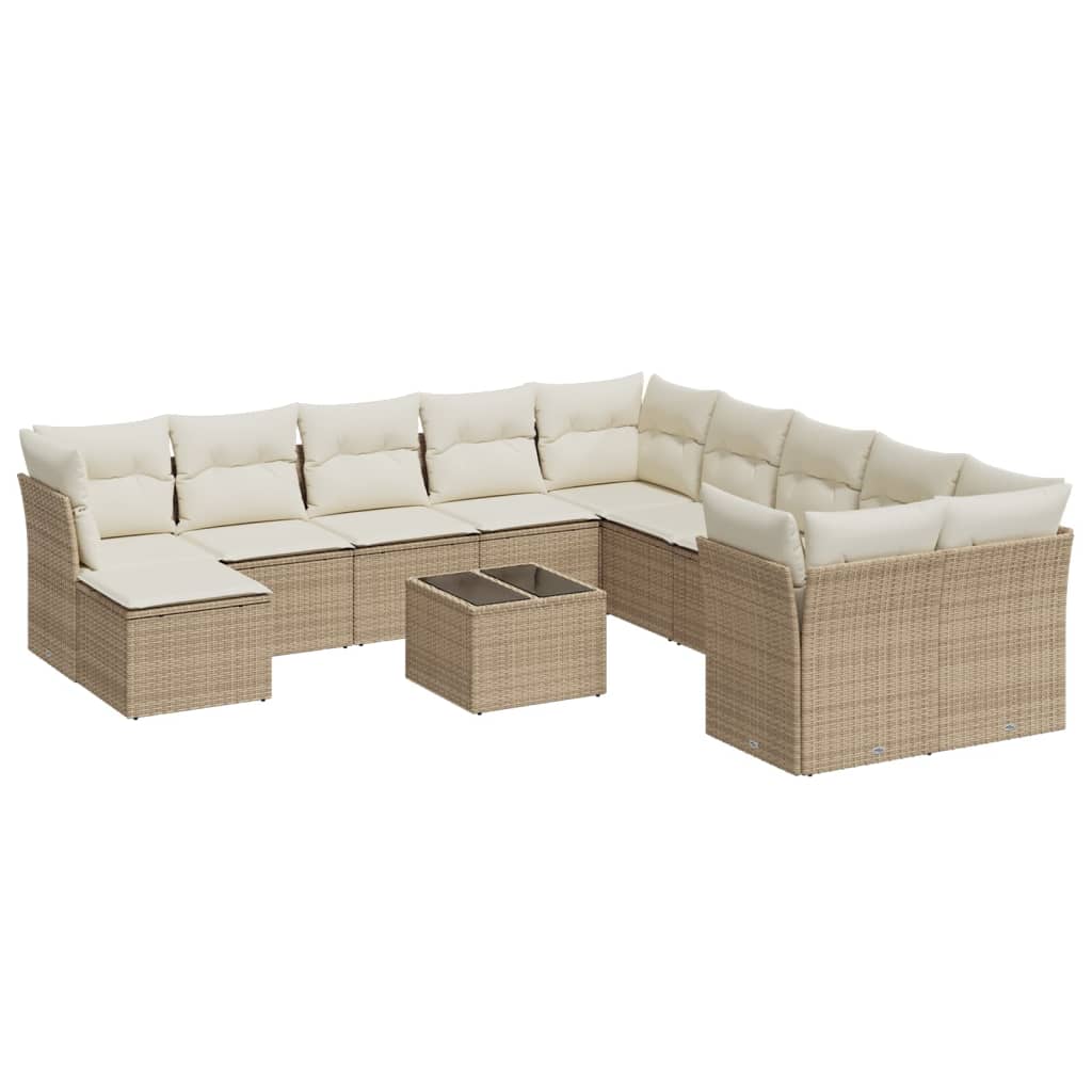 12-delige Loungeset met kussens poly rattan beige