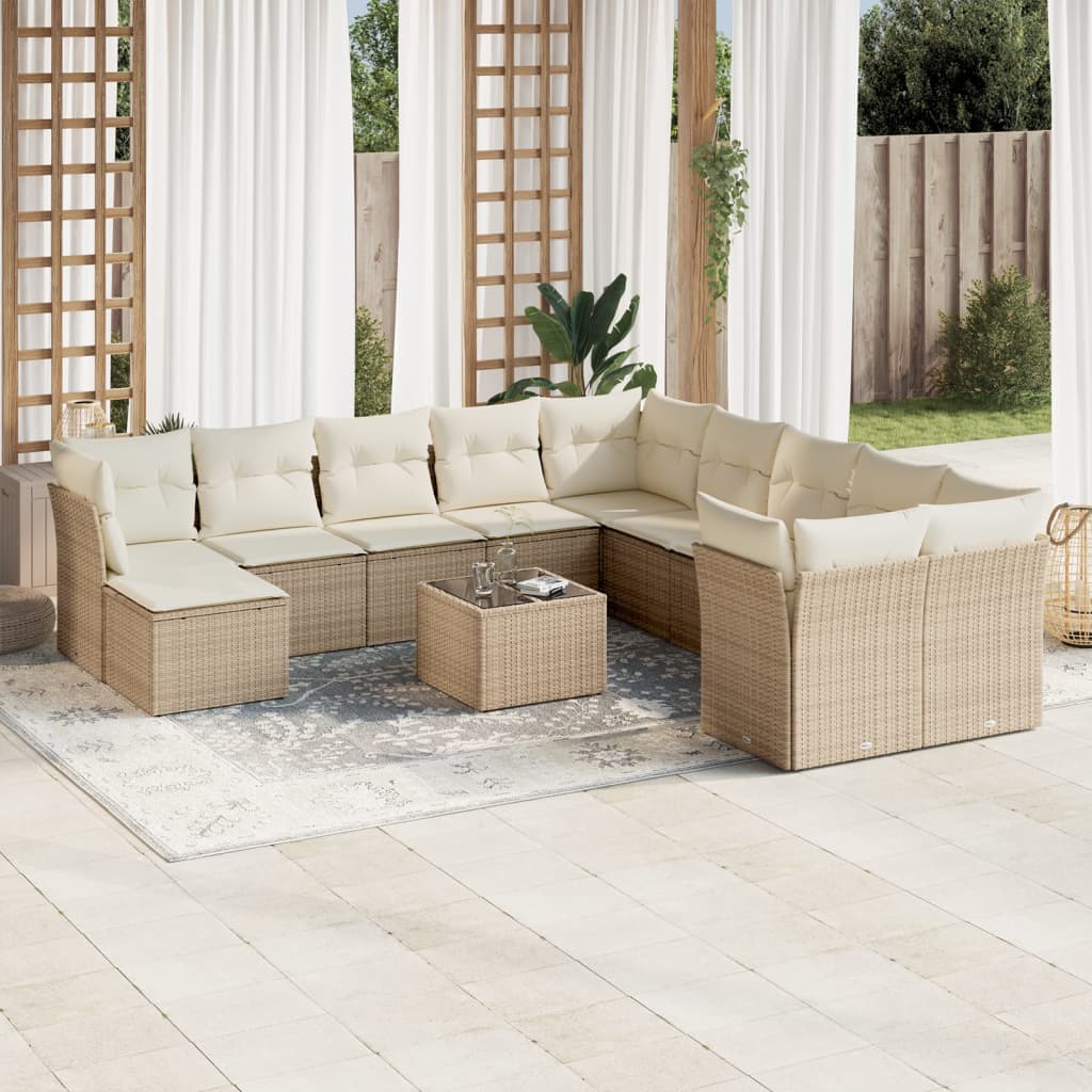 12-delige Loungeset met kussens poly rattan beige