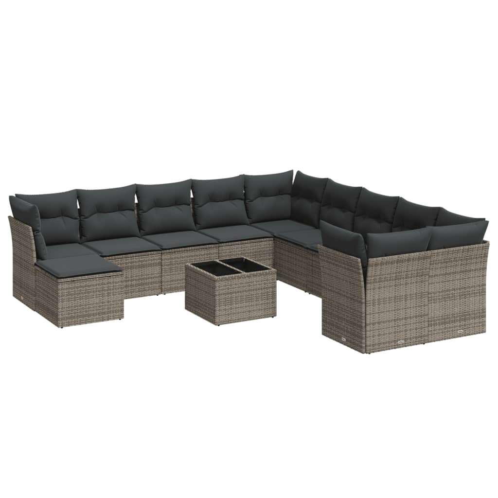 12-delige Loungeset met kussens poly rattan grijs