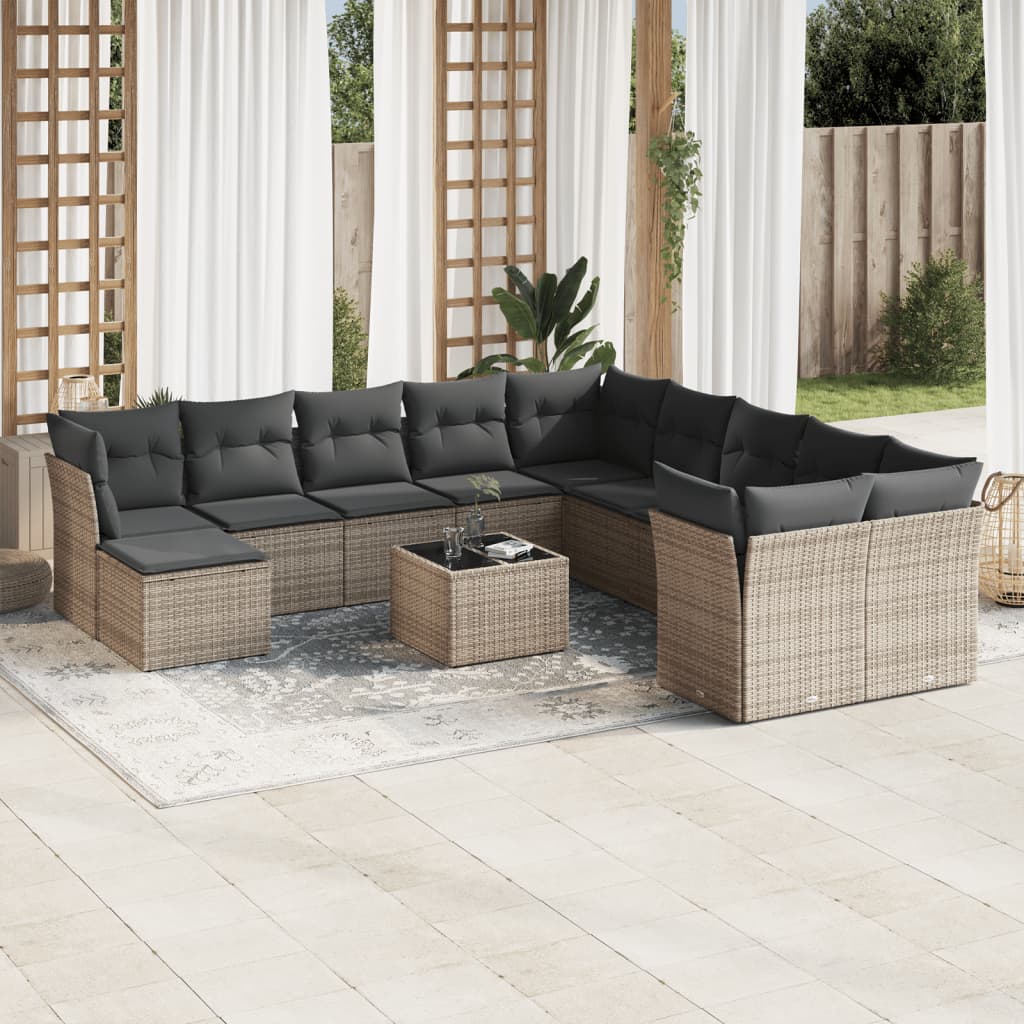 12-delige Loungeset met kussens poly rattan grijs