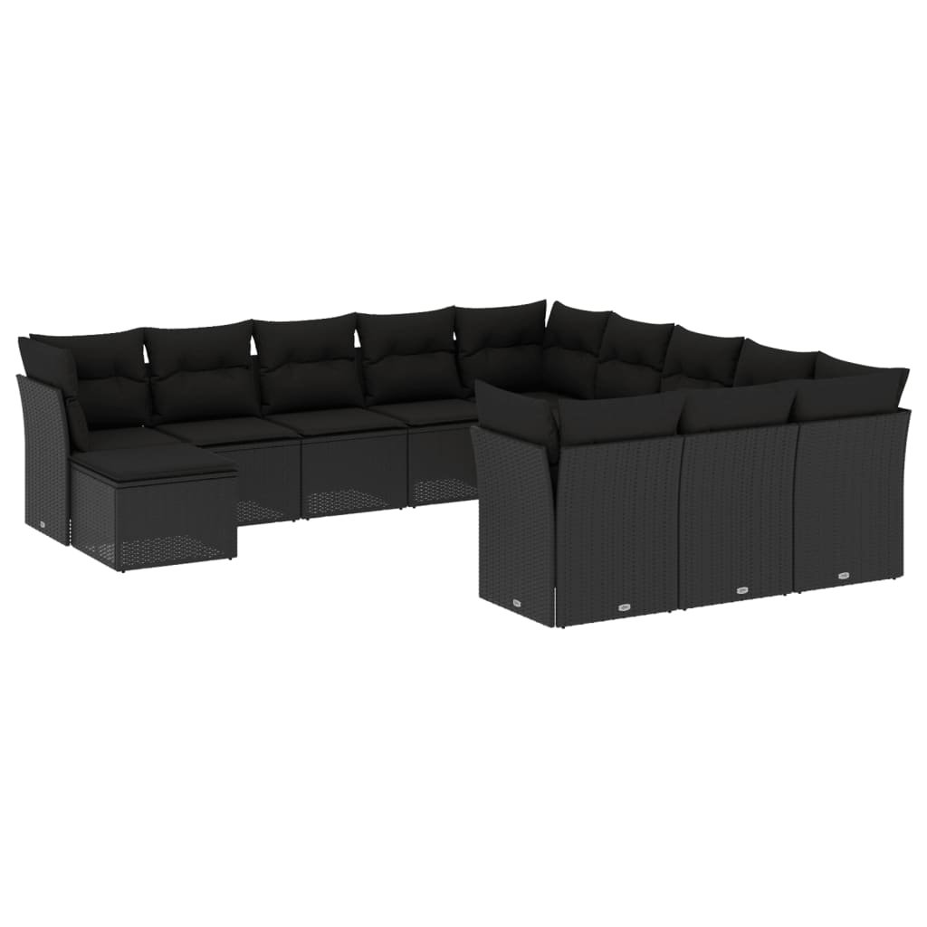 12-delige Loungeset met kussens poly rattan zwart