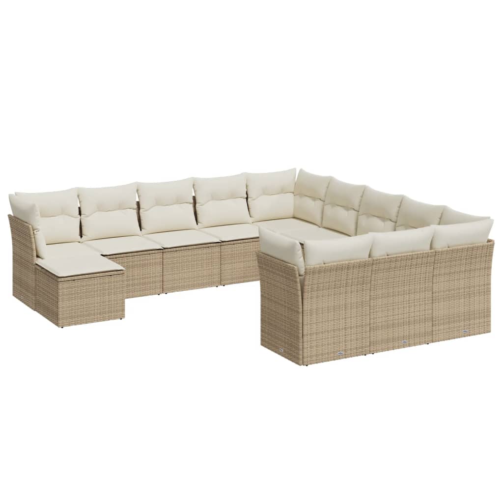 12-delige Loungeset met kussens poly rattan beige