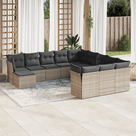 12-delige Loungeset met kussens poly rattan grijs