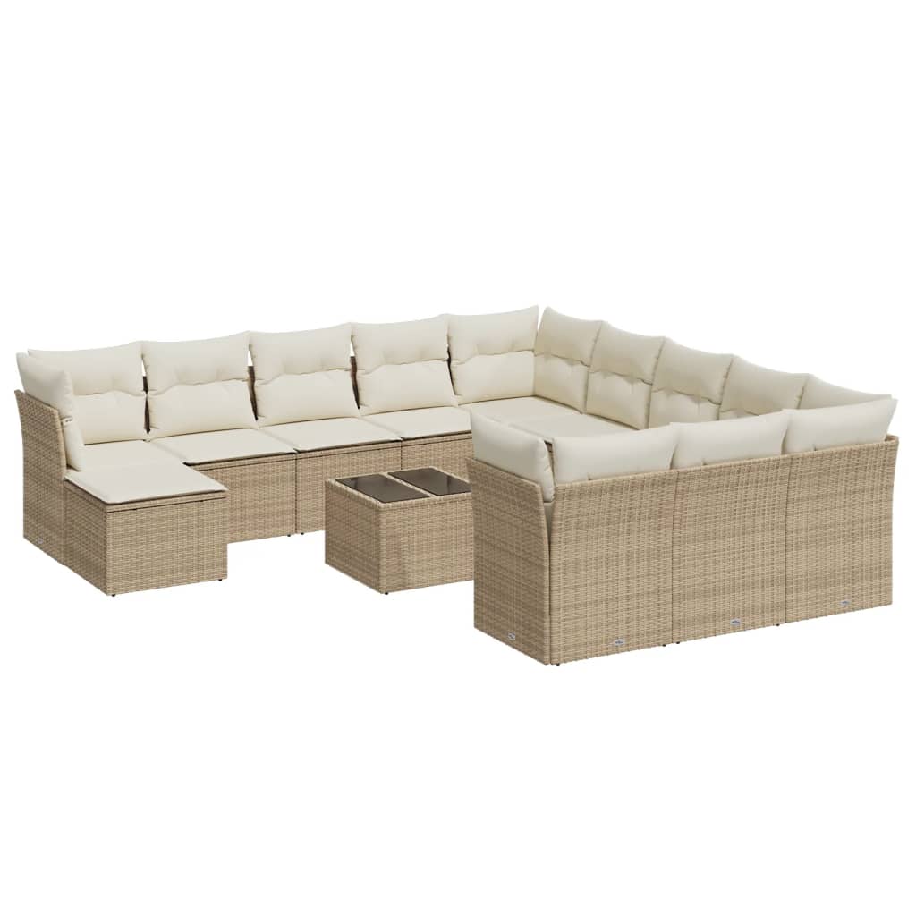 13-delige Loungeset met kussens poly rattan beige