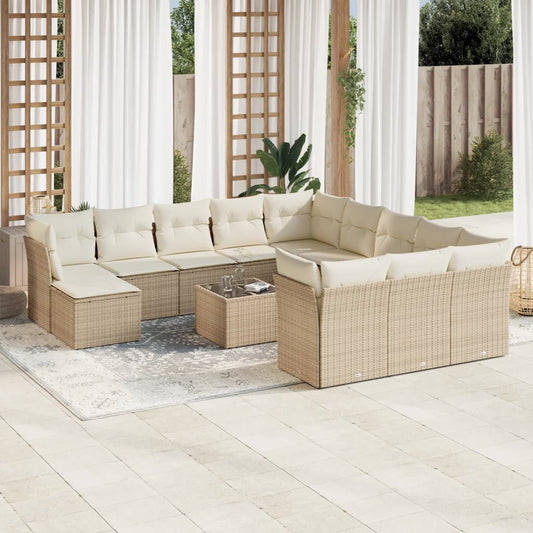 13-delige Loungeset met kussens poly rattan beige