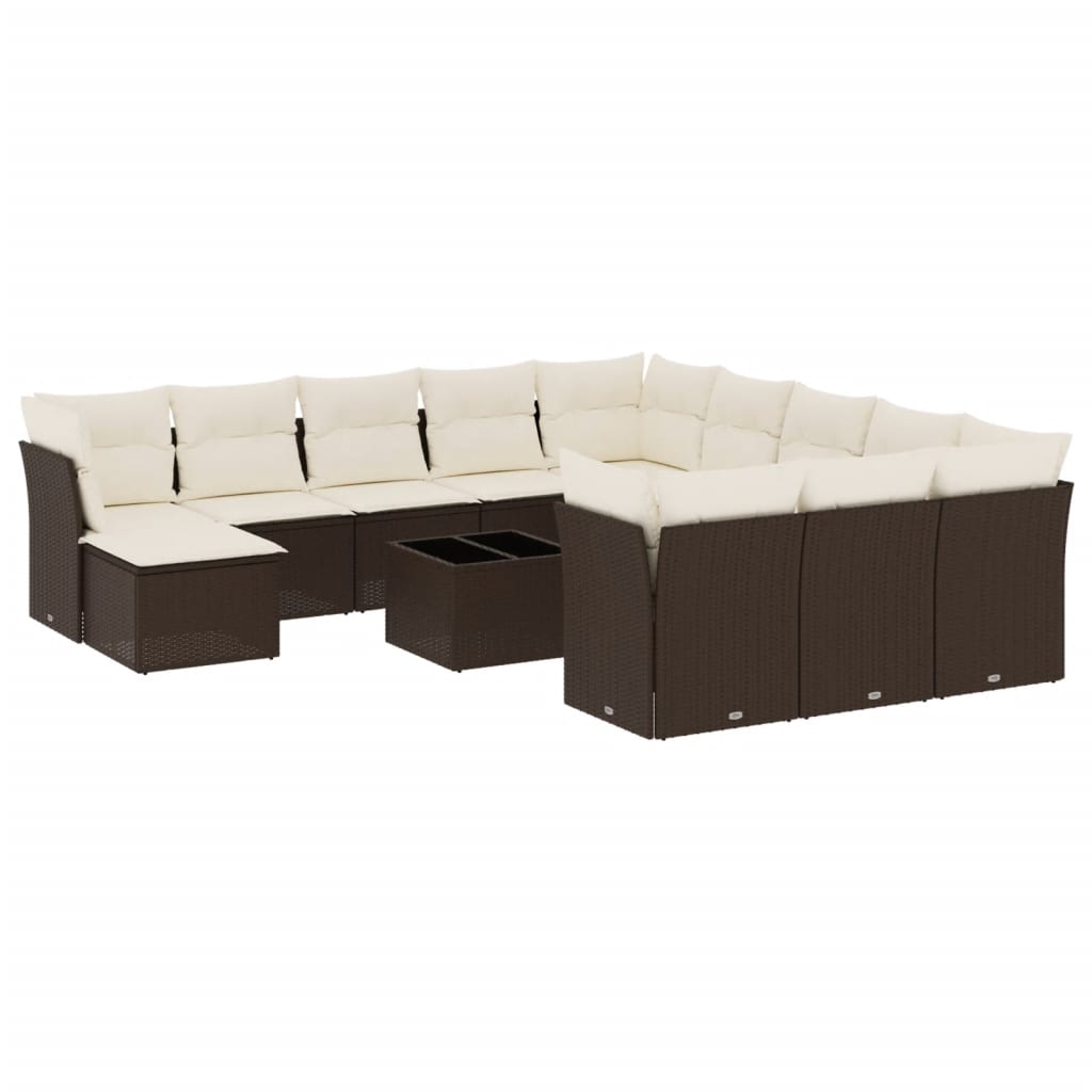 13-delige Loungeset met kussens poly rattan bruin