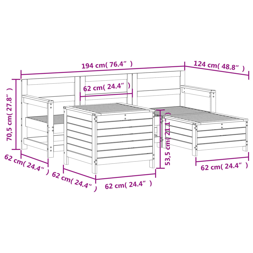 5-delige Loungeset massief grenenhout Tuinsets | Creëer jouw Trendy Thuis | Gratis bezorgd & Retour | Trendy.nl