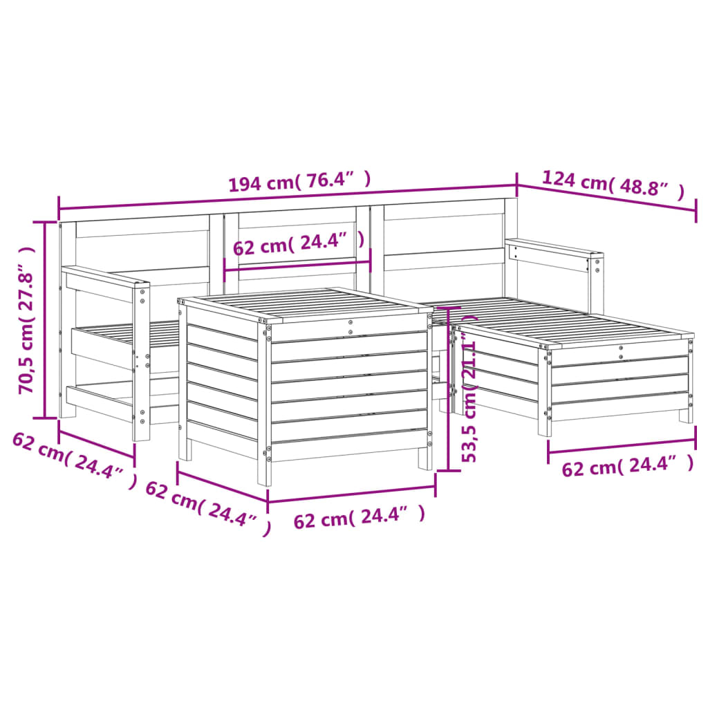 5-delige Loungeset massief grenenhout wit Tuinsets | Creëer jouw Trendy Thuis | Gratis bezorgd & Retour | Trendy.nl