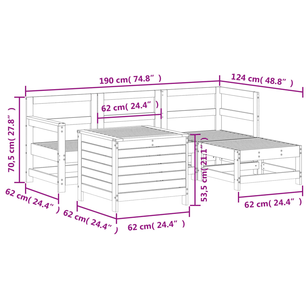 5-delige Loungeset massief grenenhout wit Tuinsets | Creëer jouw Trendy Thuis | Gratis bezorgd & Retour | Trendy.nl