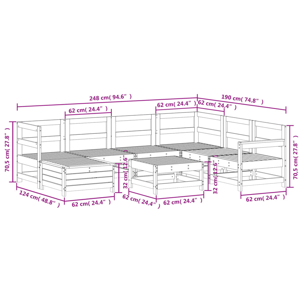 8-delige Loungeset massief grenenhout wit Tuinsets | Creëer jouw Trendy Thuis | Gratis bezorgd & Retour | Trendy.nl