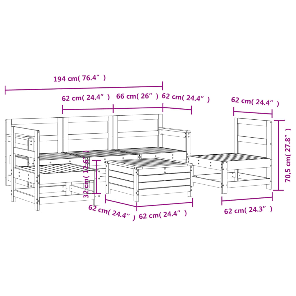 6-delige Loungeset massief douglas vurenhout Tuinsets | Creëer jouw Trendy Thuis | Gratis bezorgd & Retour | Trendy.nl