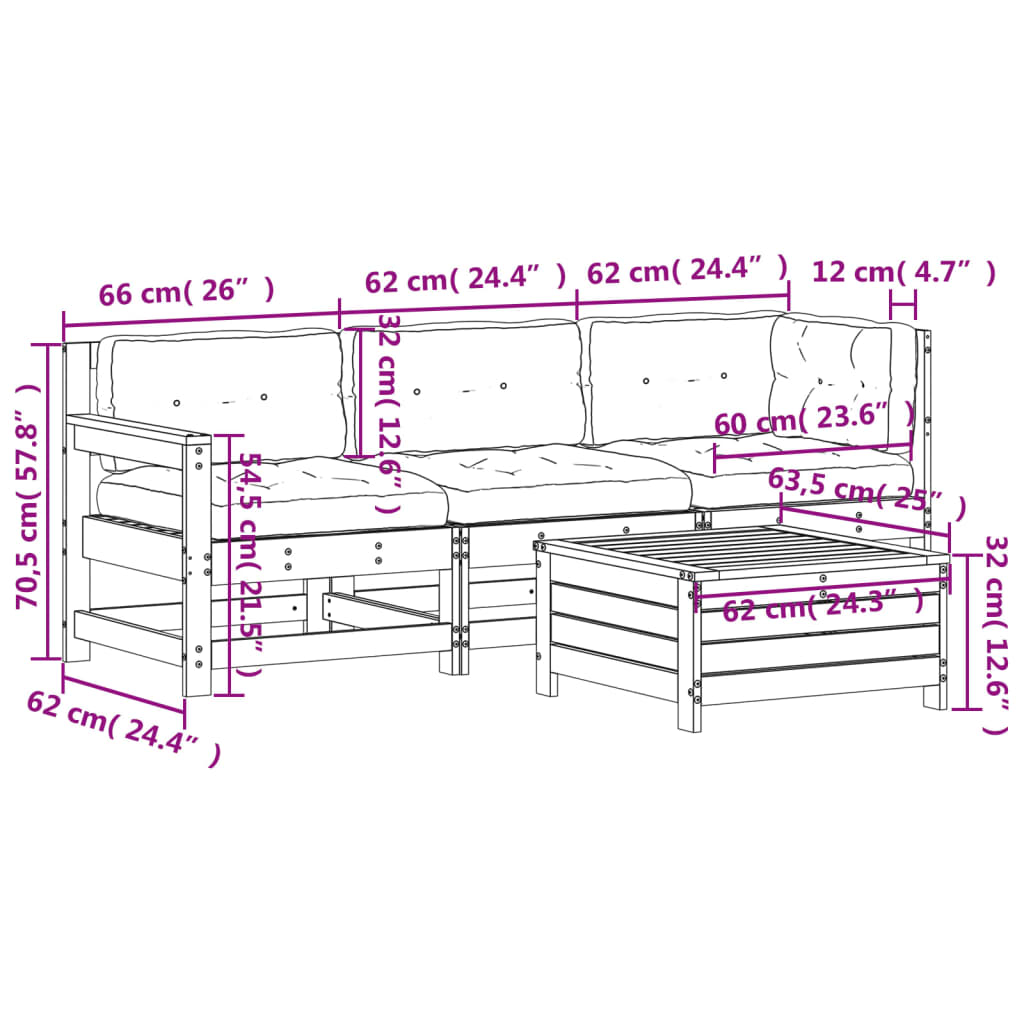 4-delige Loungeset met kussens massief grenenhout Tuinsets | Creëer jouw Trendy Thuis | Gratis bezorgd & Retour | Trendy.nl