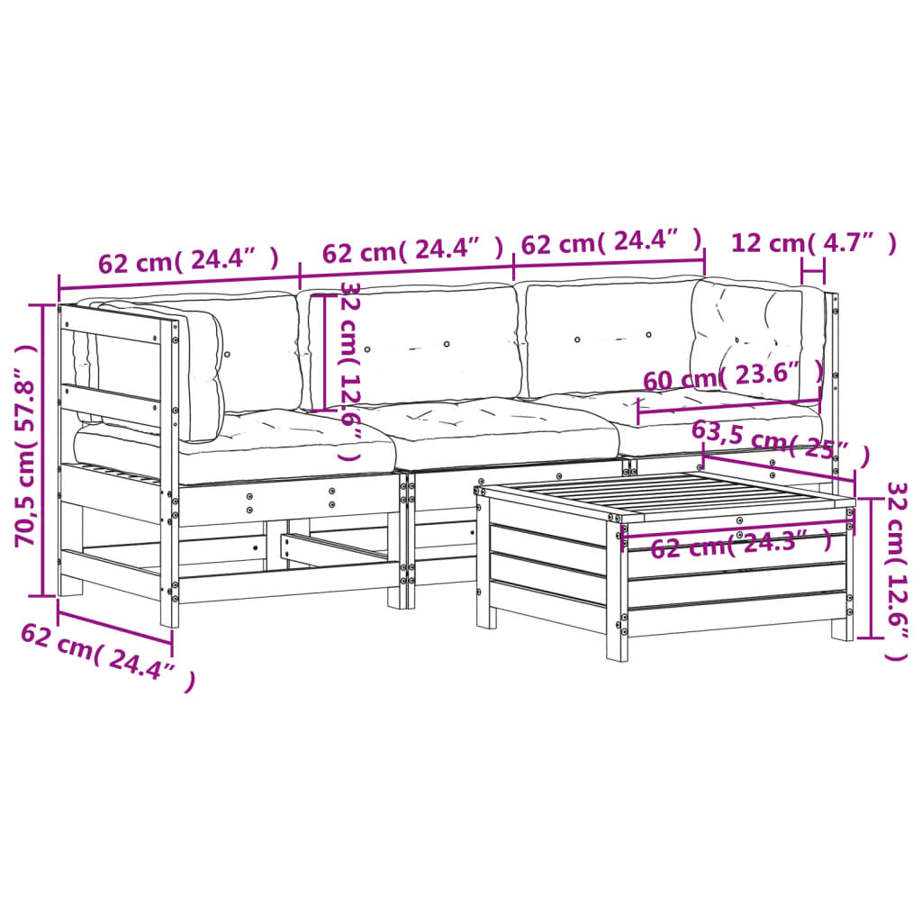 4-delige Loungeset met kussens massief grenenhout Tuinsets | Creëer jouw Trendy Thuis | Gratis bezorgd & Retour | Trendy.nl