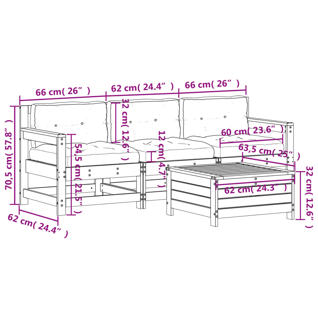 4-delige Loungeset massief grenenhout Tuinsets | Creëer jouw Trendy Thuis | Gratis bezorgd & Retour | Trendy.nl