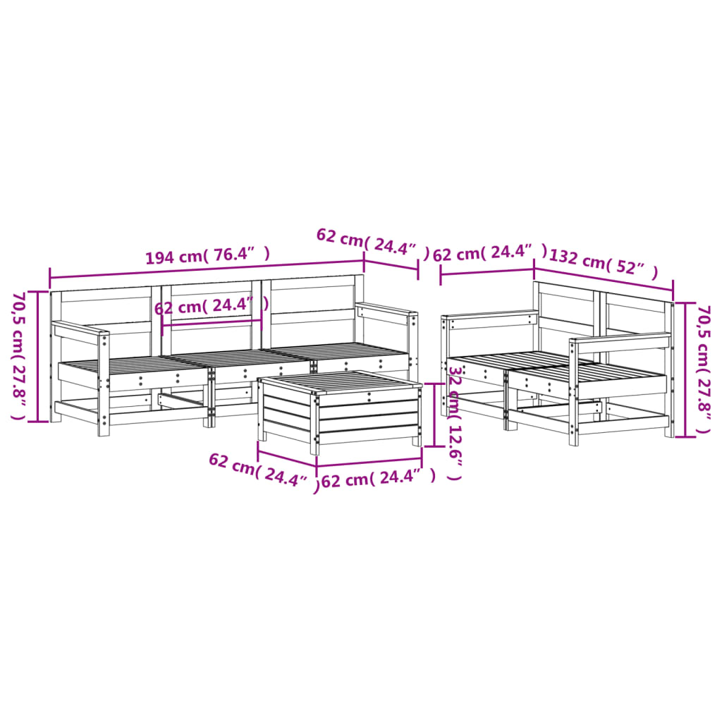 6-delige Loungeset massief grenenhout wit Tuinsets | Creëer jouw Trendy Thuis | Gratis bezorgd & Retour | Trendy.nl