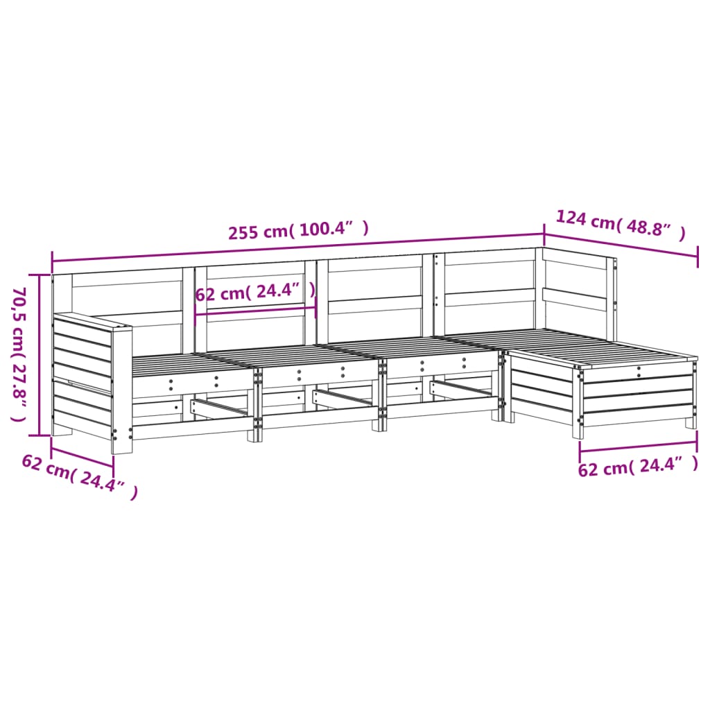 5-delige Loungeset massief grenenhout wit Tuinsets | Creëer jouw Trendy Thuis | Gratis bezorgd & Retour | Trendy.nl