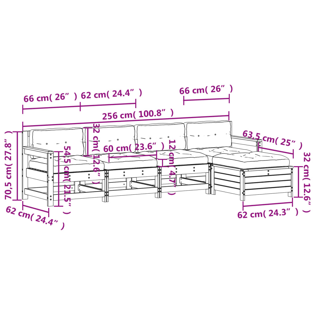 5-delige Loungeset met kussens massief grenenhout Tuinsets | Creëer jouw Trendy Thuis | Gratis bezorgd & Retour | Trendy.nl