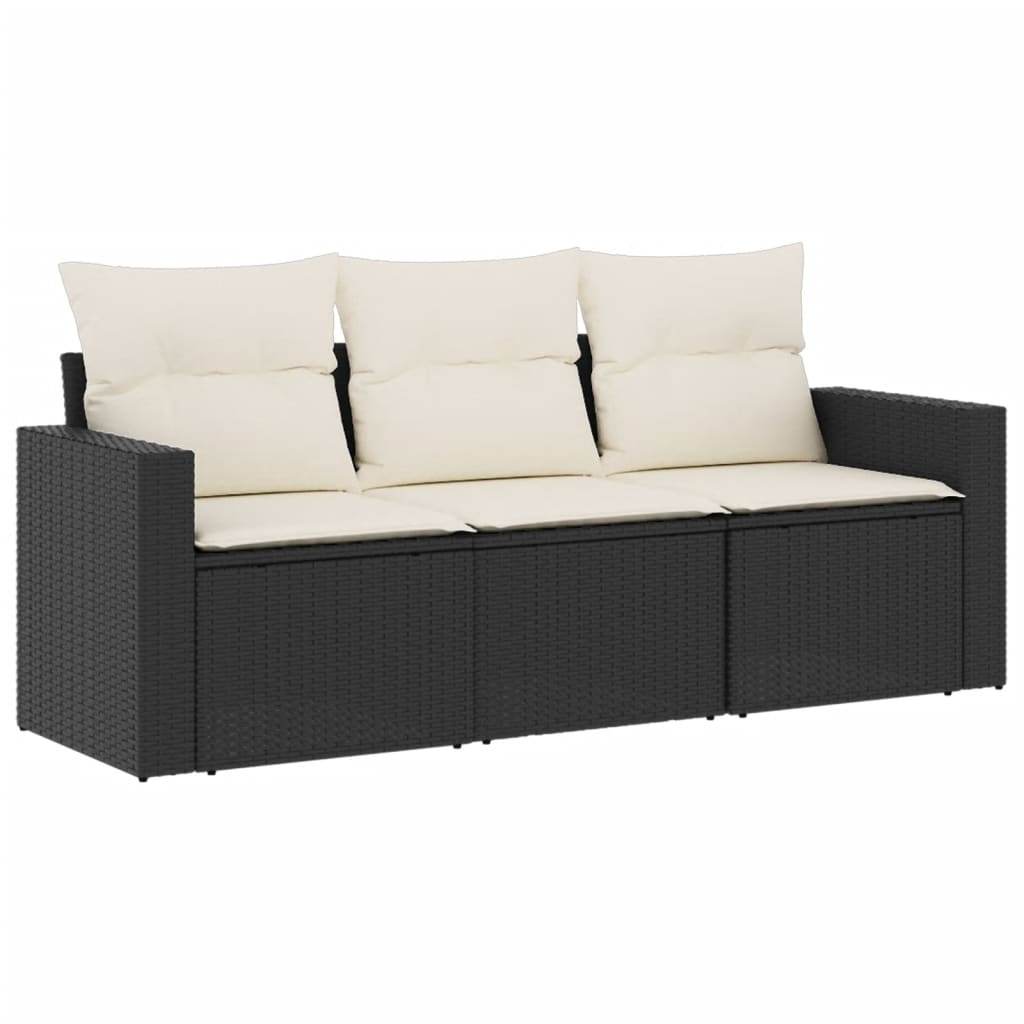 3-delige Loungeset met kussens poly rattan zwart