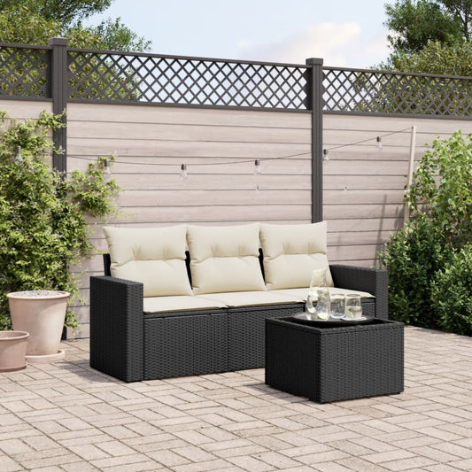 4-delige Loungeset met kussens poly rattan zwart Modulaire tuinbanken | Creëer jouw Trendy Thuis | Gratis bezorgd & Retour | Trendy.nl