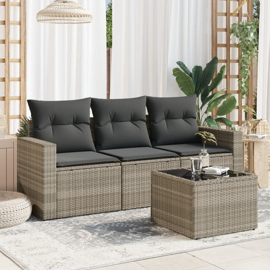 4-delige Loungeset met kussens poly rattan lichtgrijs Modulaire tuinbanken | Creëer jouw Trendy Thuis | Gratis bezorgd & Retour | Trendy.nl