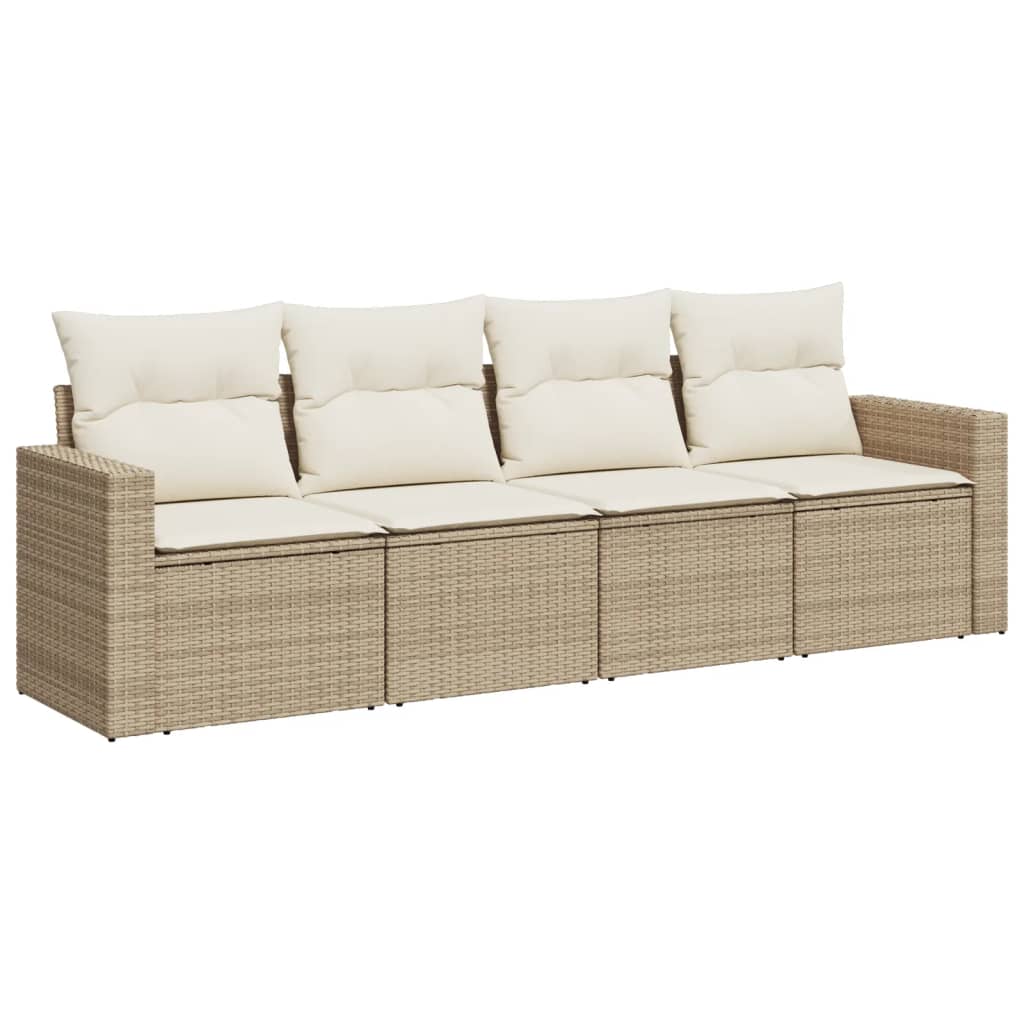 4-delige Loungeset met kussens poly rattan beige