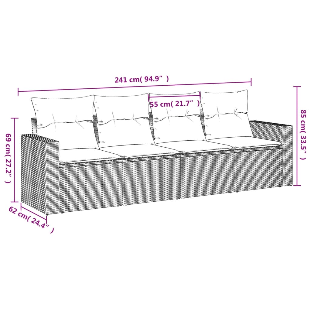 4-delige Loungeset met kussens poly rattan beige