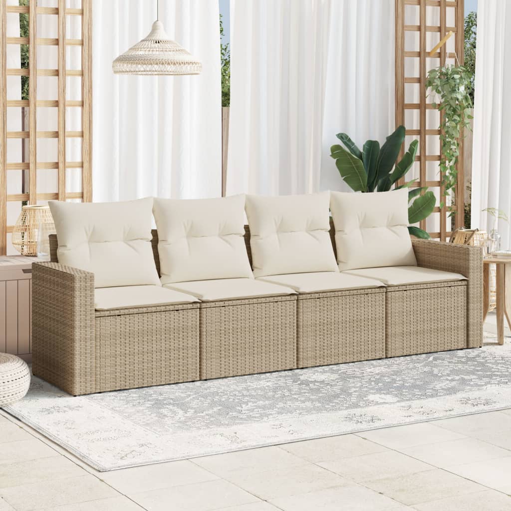 4-delige Loungeset met kussens poly rattan beige