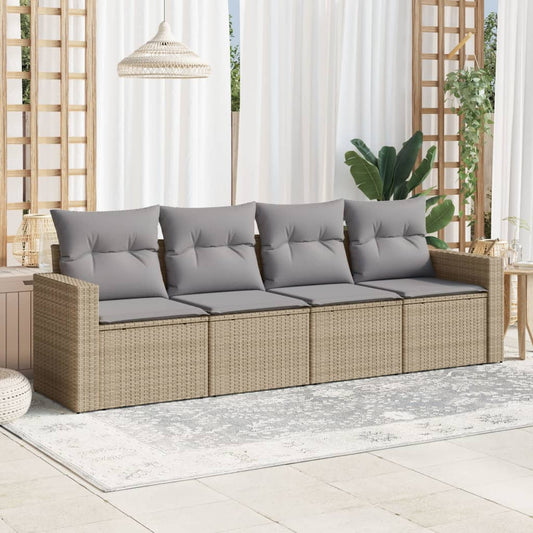 4-delige Loungeset met kussens poly rattan beige