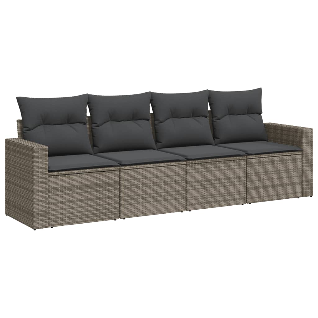 4-delige Loungeset met kussens poly rattan grijs