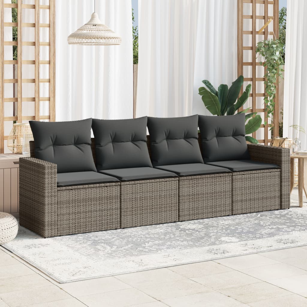 4-delige Loungeset met kussens poly rattan grijs