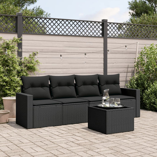 5-delige Loungeset met kussens poly rattan zwart Modulaire tuinbanken | Creëer jouw Trendy Thuis | Gratis bezorgd & Retour | Trendy.nl