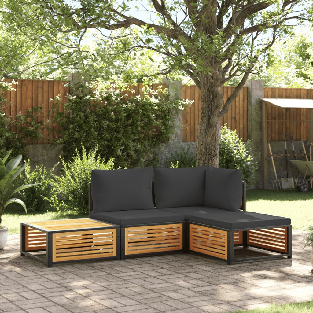 4-delige Loungeset met kussens massief acaciahout Tuinsets | Creëer jouw Trendy Thuis | Gratis bezorgd & Retour | Trendy.nl