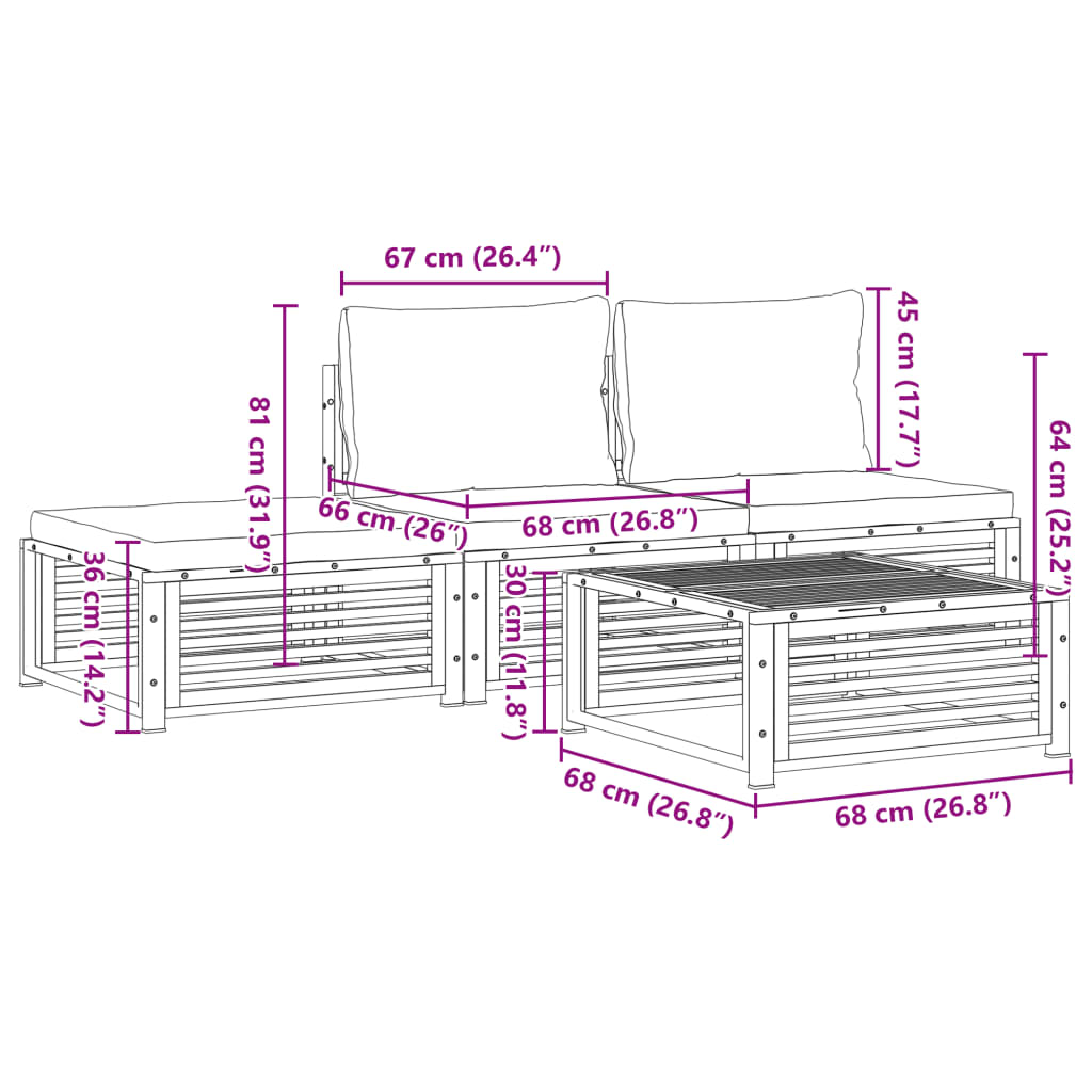 4-delige Loungeset met kussens massief acaciahout Tuinsets | Creëer jouw Trendy Thuis | Gratis bezorgd & Retour | Trendy.nl