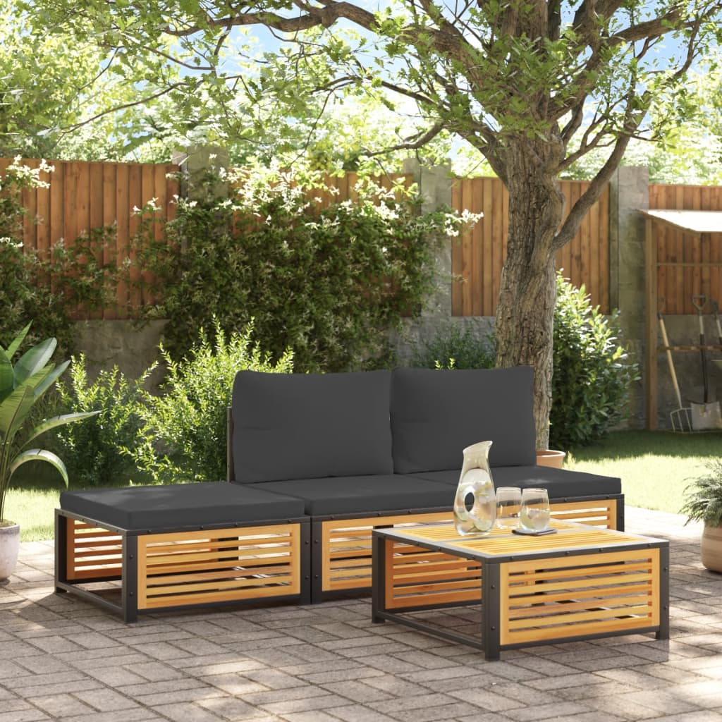 4-delige Loungeset met kussens massief acaciahout Tuinsets | Creëer jouw Trendy Thuis | Gratis bezorgd & Retour | Trendy.nl