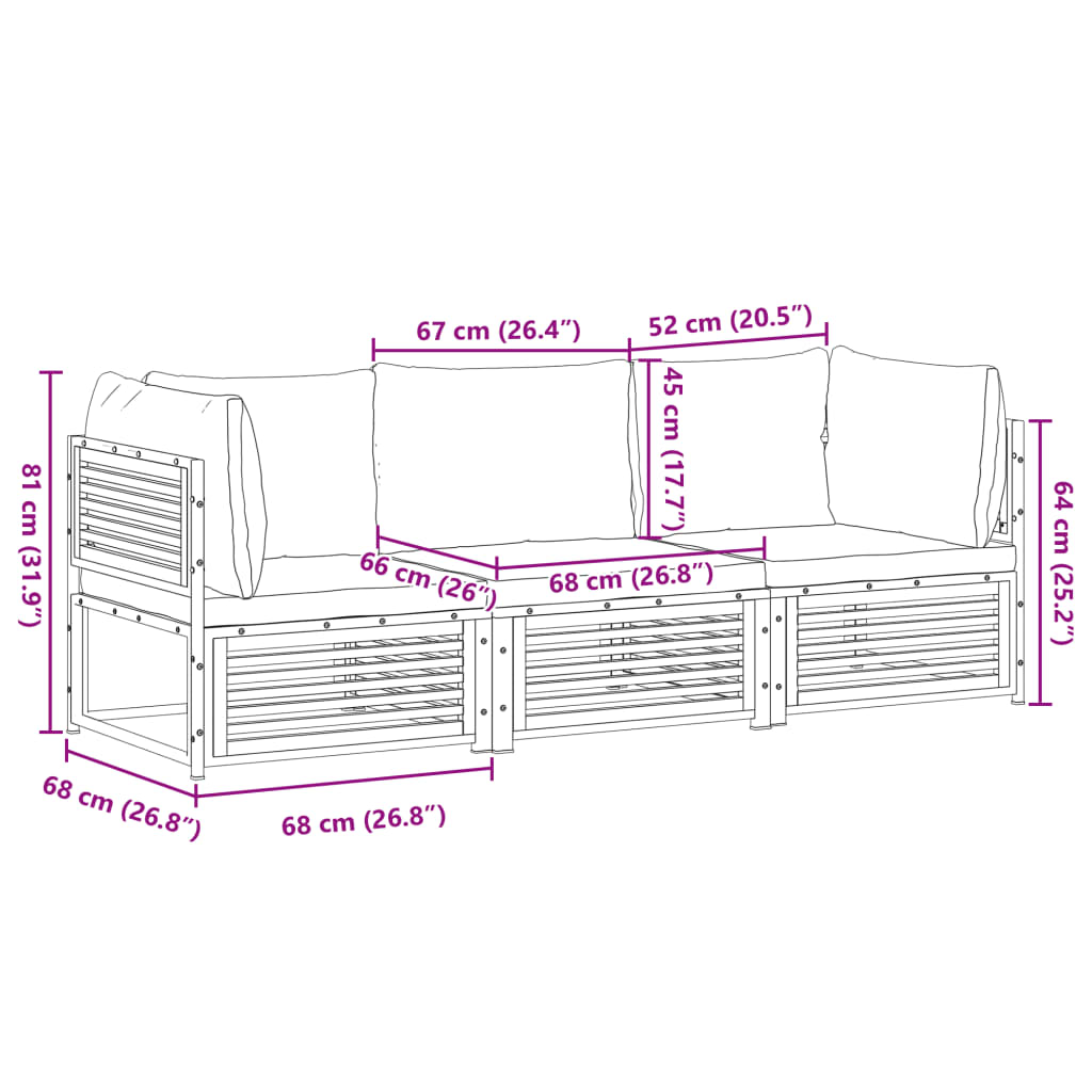 3-delige Loungeset met kussens massief acaciahout Tuinsets | Creëer jouw Trendy Thuis | Gratis bezorgd & Retour | Trendy.nl