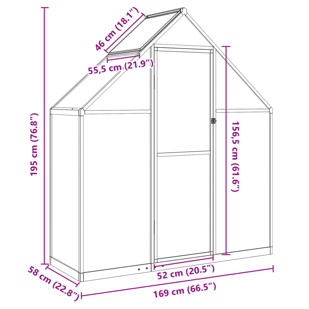 Tuinkas met basisframe 169x58x195 cm aluminium antracietkleurig