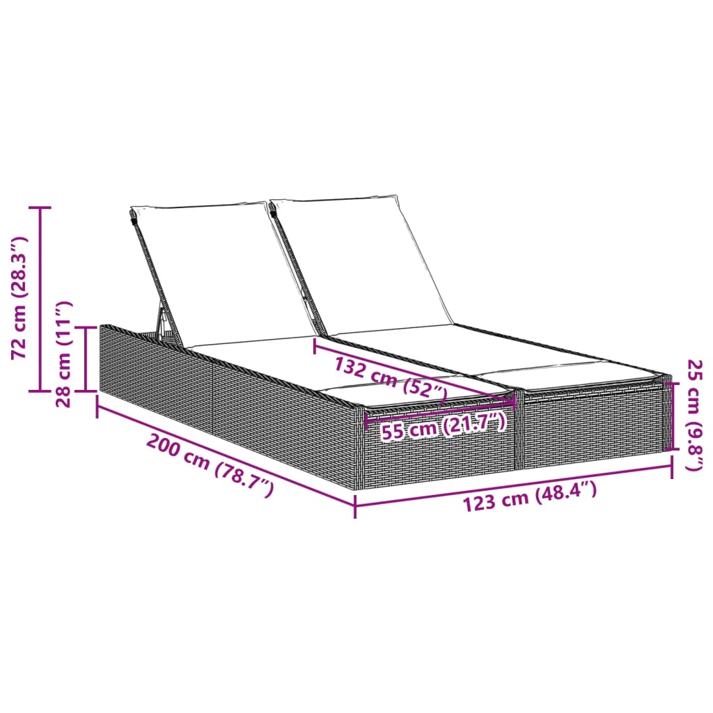 Ligbed 2-persoons met kussens poly rattan lichtgrijs Ligstoelen | Creëer jouw Trendy Thuis | Gratis bezorgd & Retour | Trendy.nl